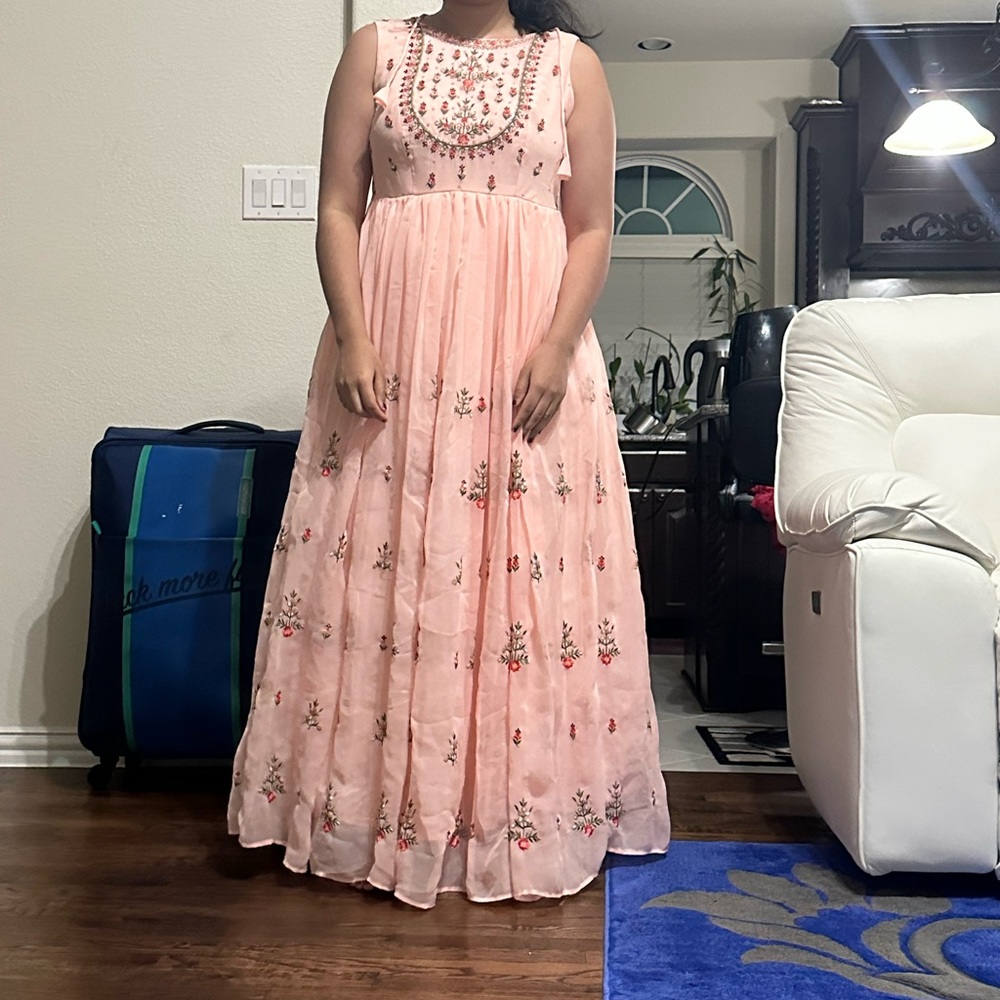 Elegant Pink Floral Embroidered Dress